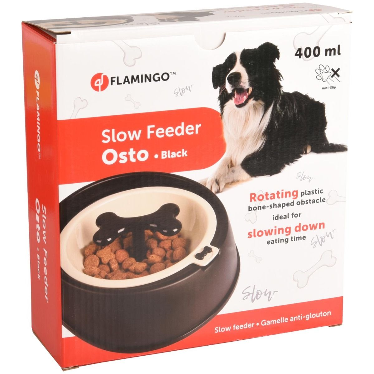 Flamingo Osto Dog Slow Feeder  - BLACK 400ML