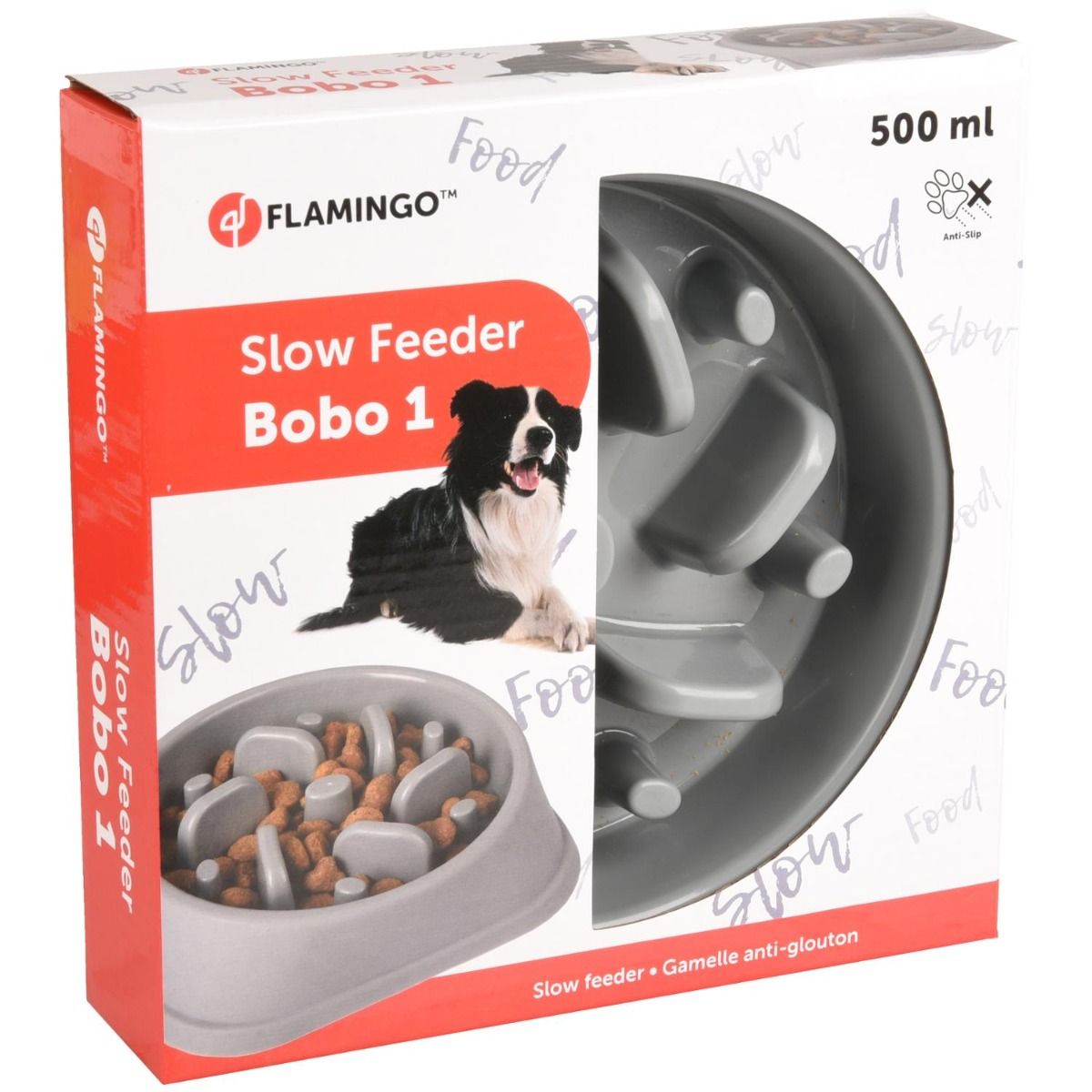 Flamingo Bobo 1 Dog Slow Feeder  - GREY 500ml