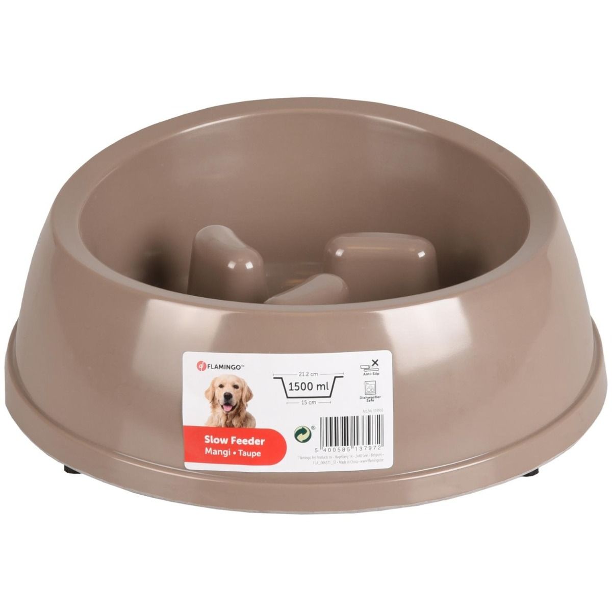 Flamingo Mangi Dog Slow Feeder - TAUPE 1500ml