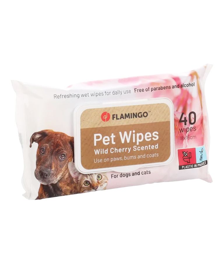 Flamingo Reini Universal Wild Cherry Cat & Dog Pet Wipes 40pcs -