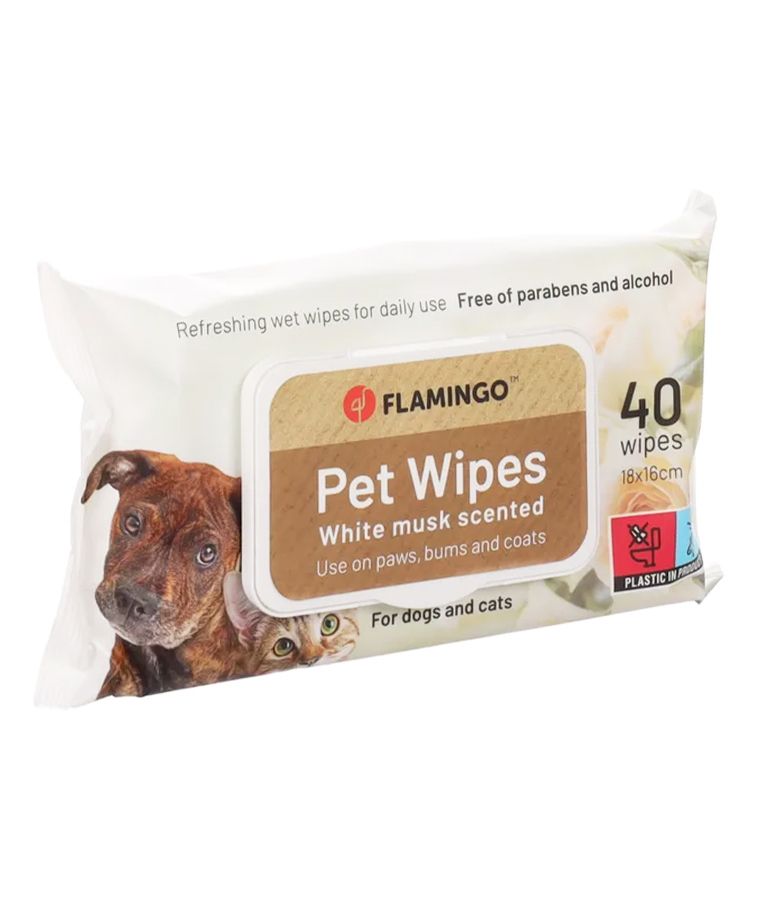 Flamingo Reini Universal White Musk Cat & Dog Pet Wipes 40pcs -