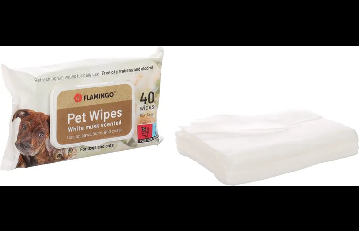 Flamingo Reini Universal White Musk Cat & Dog Pet Wipes 40pcs -