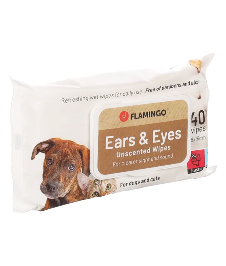 Flamingo Reini Ears & Eyes Unscented Cat & Dog Pet Wipes 40pcs -