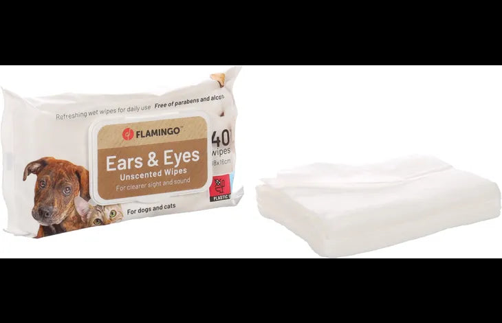 Flamingo Reini Ears & Eyes Unscented Cat & Dog Pet Wipes 40pcs -