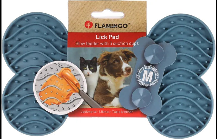 Flamingo Yummy Silicone Bone Lick Pad - Petrol Medium