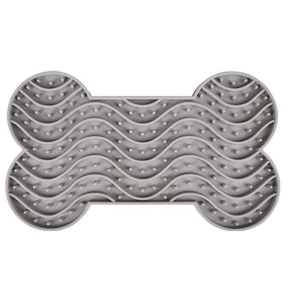 Flamingo Yummy Silicone Bone Grey Dog Lick Pad Large - Grey Large