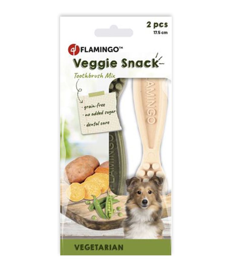 Flamingo Veggie Snack Toothbrush Mix Adult Dog Treats - 17.5cm (2pcs)