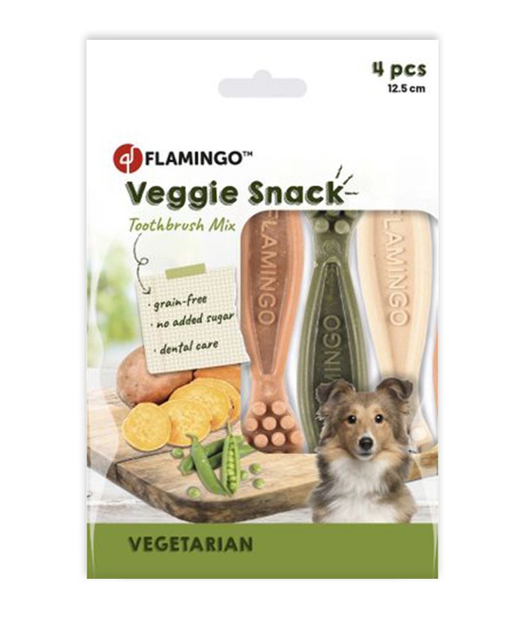 Flamingo Veggie Snack Toothbrush Mix Adult Dog Treats - 12.5cm (4pcs)