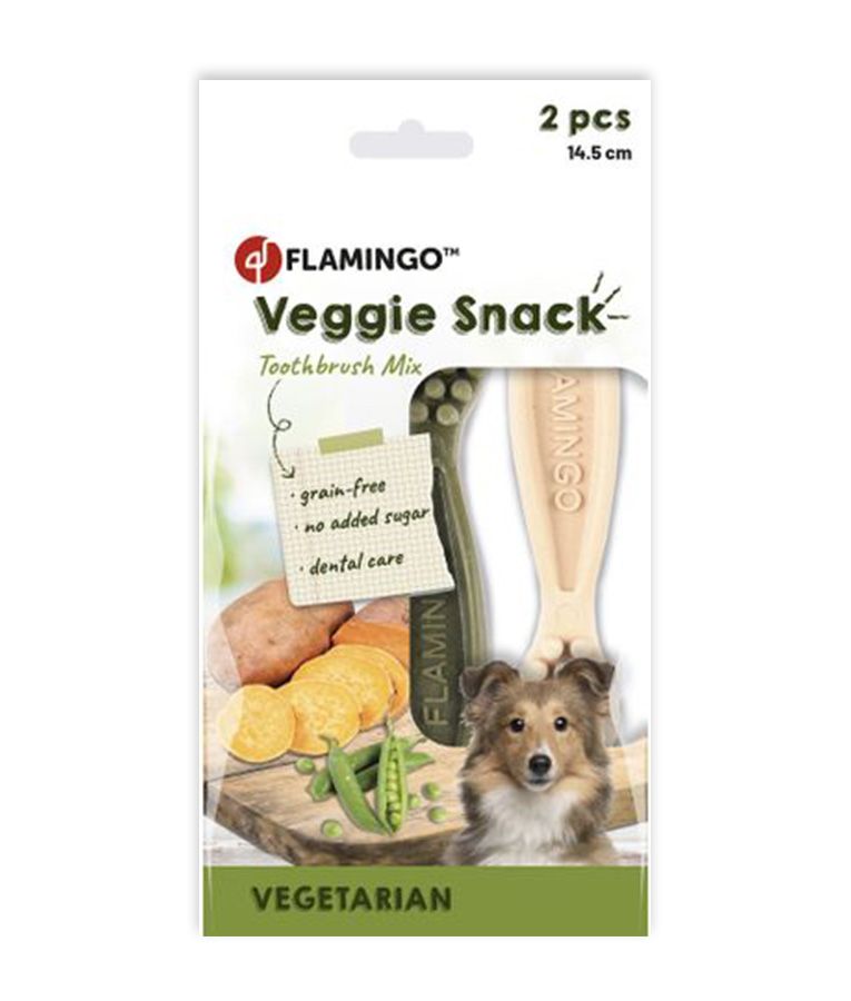 Flamingo Veggie Snack Toothbrush Mix Adult Dog Treats - 14.5cm (2pcs)