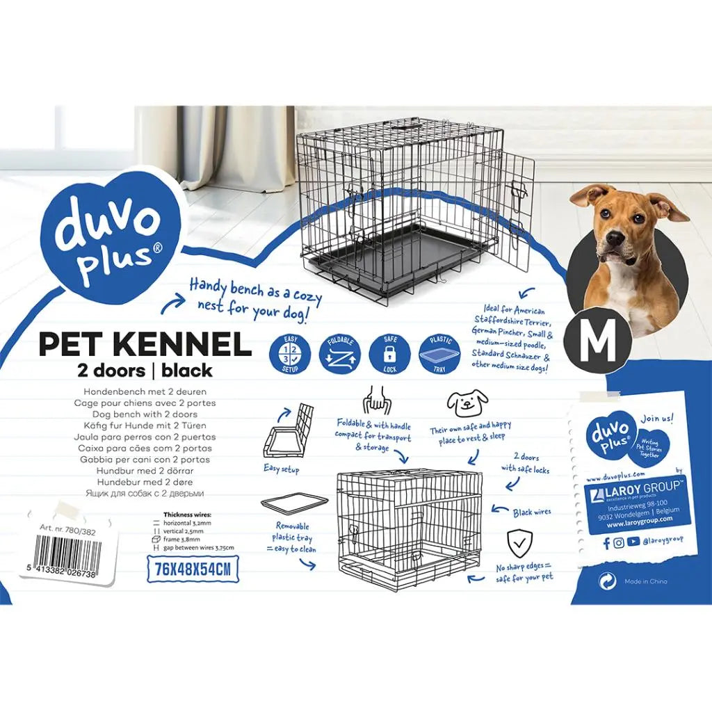 Duvo Dog Crate 2 doors Plastic Tray Black[Dimension - 76 x 48 x 54cm]