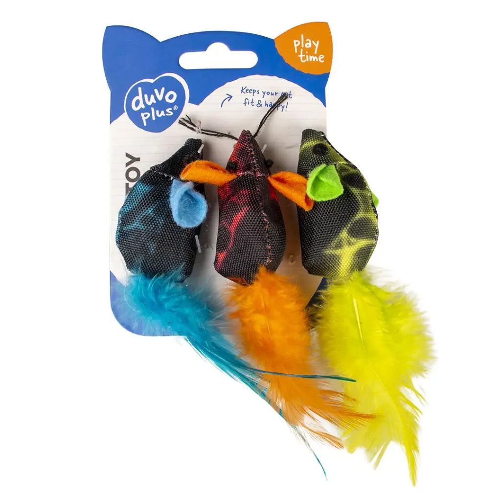 Duvo Flash Mice With Feathers 3Pc - 19 x 5.5 x 3 cm