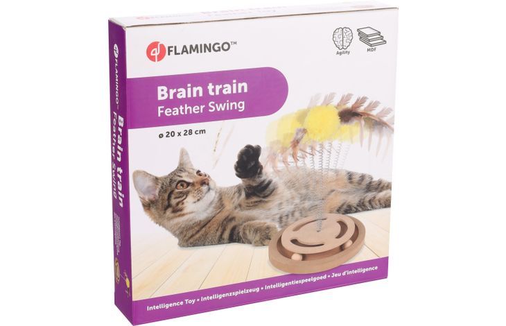 Flamingo Kitty Brain Train with Feather Cat Toy -