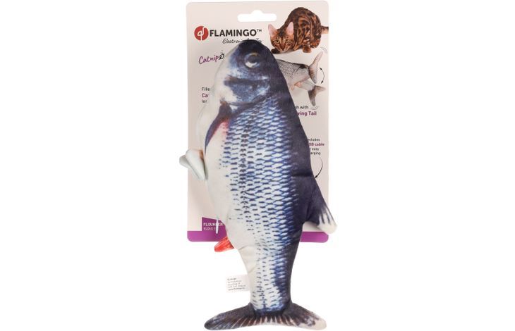 Flamingo Flounder Moving Fish Electronic Cat Toy 29cm - Grey