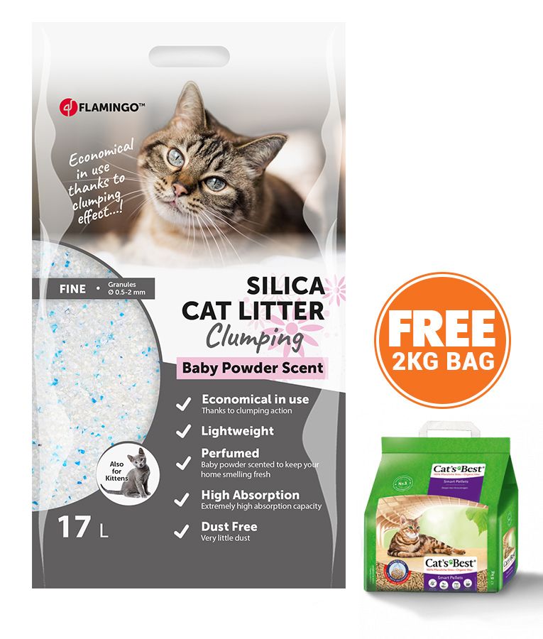 Flamingo Silica Fine Baby Powder Scent Clumping Cat Litter - 17L