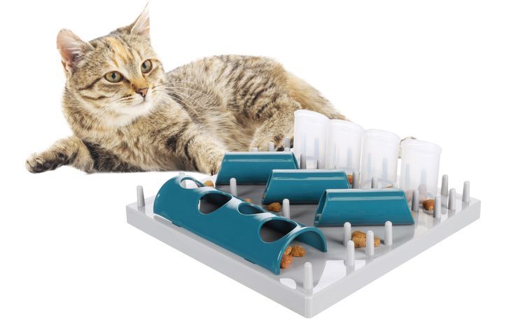 Flamingo Puzzle Feeder Fumbo Interactive Cat Toy Grey/Blue 26x20cm -