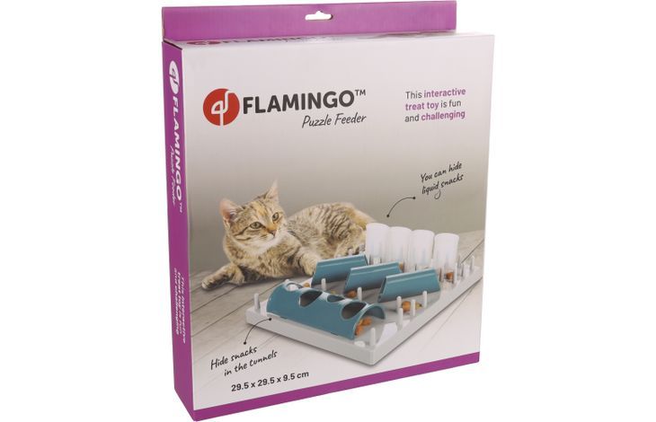 Flamingo Puzzle Feeder Fumbo Interactive Cat Toy Grey/Blue 26x20cm -