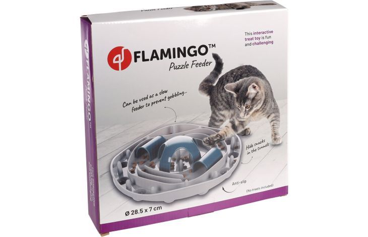 Flamingo Puzzle Feeder Hanto Interactive Cat Toy Grey/Blue 28.5x7cm -