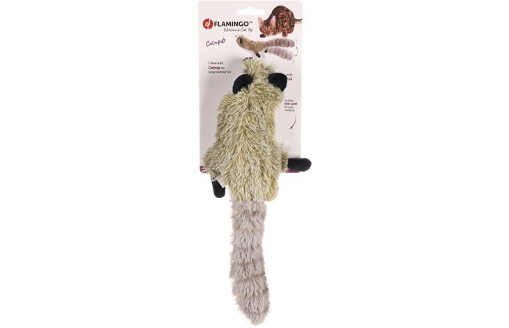 Flamingo Flapso Moving Racoon Electronic Cat Toy Grey 36cm - Grey