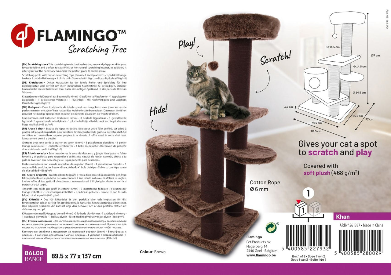 Flamingo Khan Brown Cat Scratching Tree 89.5x77x137cm -