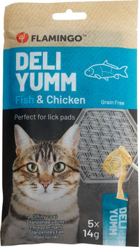 Flamingo Deli Yumm Paste Skin & Coat Fish & Chicken Cat Treats 5x14g - 70g