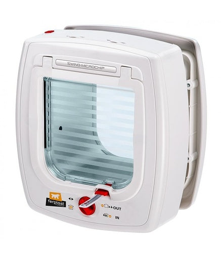 Ferplast Swing Cat Flap With Microchip Opening System[Color - White, Dimension - 22.5 x 16.2 x 25.2cm]