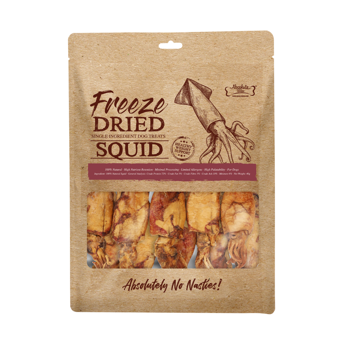 Absolute Bites Freeze Dried Dog Treats - Squid 40g