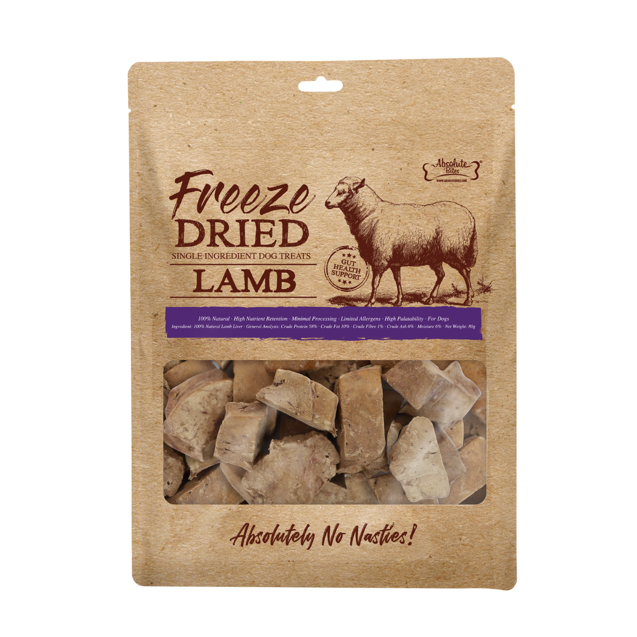 Absolute Bites Freeze Dried Dog Treats - Lamb 80g