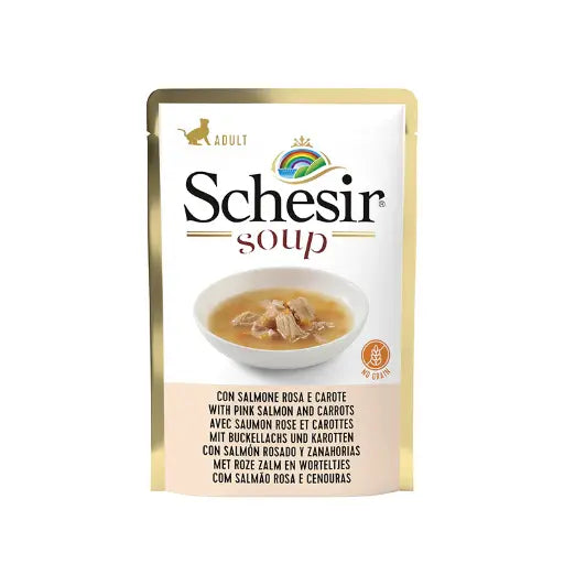 Schesir Cat Wet Soup-With Wild Pink Salmon and Carrots[Weight - 85g] (Min Order 85g - 20pcs)