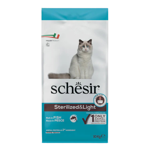 Schesir Dry food for adult cats with a single protein source - Sterilized & Light Rich in Fish 10 kg
