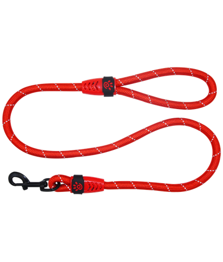 Doco Reflective Rope Leash With Plastic Encased Handle Loop (1/2" Width) - 4ft - Large[Color - Red]