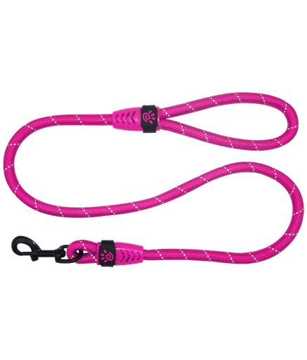 Doco Reflective Rope Leash With Plastic Encased Handle Loop (1/2" Width) - 4ft - Large[Color - Raspberry Pink]