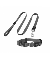 DOCO® Signature Nylon Collar+Nylon Leash - 4ft (DCSN002+1048)[Color - Grey, Size - L]