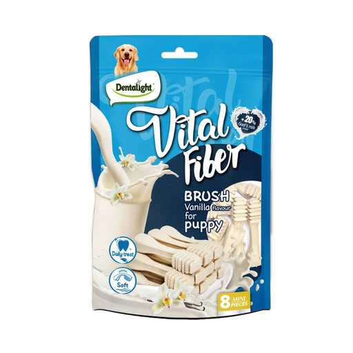 Dentalight 2.7" Vital Fiber Brush Dog Snack - 8pcs With 20% goat's milk powder [Vanilla flavour]-80g