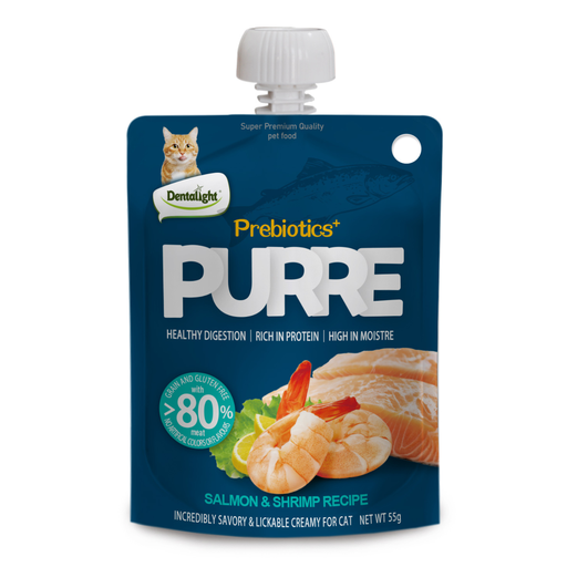 Dentalight Prebiotics+ PURRE creamy Treats For Cats-Salmon & Shrimp 85g
