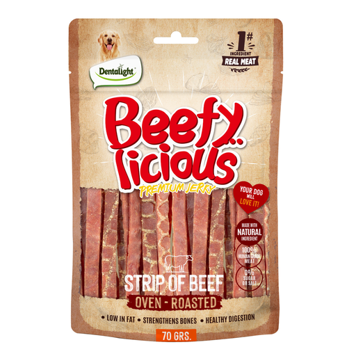 Dentalight Beefy Licious Jerky Treats For Dogs-Strip of Beef 70g