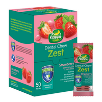 Thumbnail for Happi Doggy Dental Chew Zest-Strawberry-4'' (Display Box-50pcs)