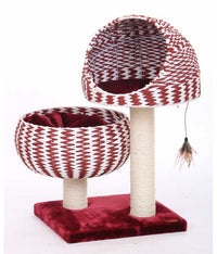 Catry Cat Tree With Cushion And Scratcher 45x45x79cm ,Color: Red
