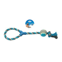 Thumbnail for Duvo Tug Toy Knotted Cotton Loop With Tennis Ball Grey/Blue 48cm[Length - 48cm]