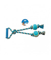 Thumbnail for Duvo Tug Toy Knotted Cotton Loop & 2 Tennis Balls Grey/Blue 43cm[Length - 43cm]