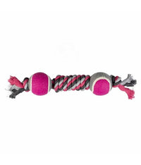 Thumbnail for Duvo+ Tug Toy Knotted Cotton Dummy & 2 Tennis Ball 38cm,Grey/Pink