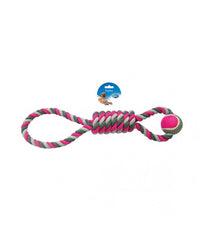 Thumbnail for Duvo+ Tug Toy Knotted Cotton Pendulum & Tennis Ball 53cm - Grey / Pink