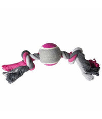Thumbnail for Duvo+ Tug Toy Knotted Cotton & 2Knots & Tennis Ball 30cm,Grey/Pink