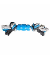 Thumbnail for Duvo+ Tug Toy Knotted Cotton with 2 Knots & Rubber 23cm,Grey/Blue