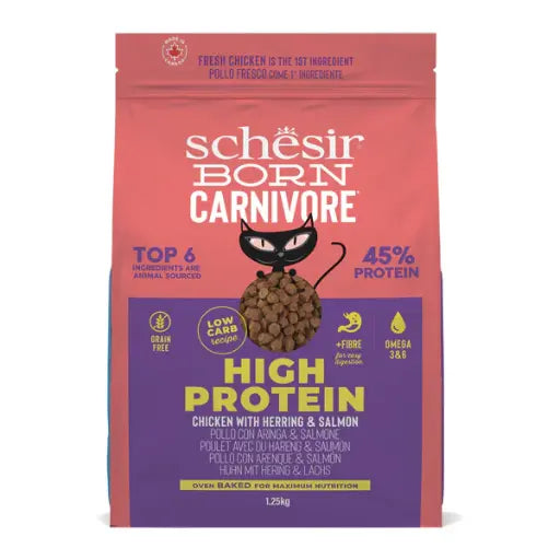 Schesir Born Carnivore Grain Free Oven Baked Dry Food [High-Protein] For Cat - Chicken with Herring & Salmon  1.25kg