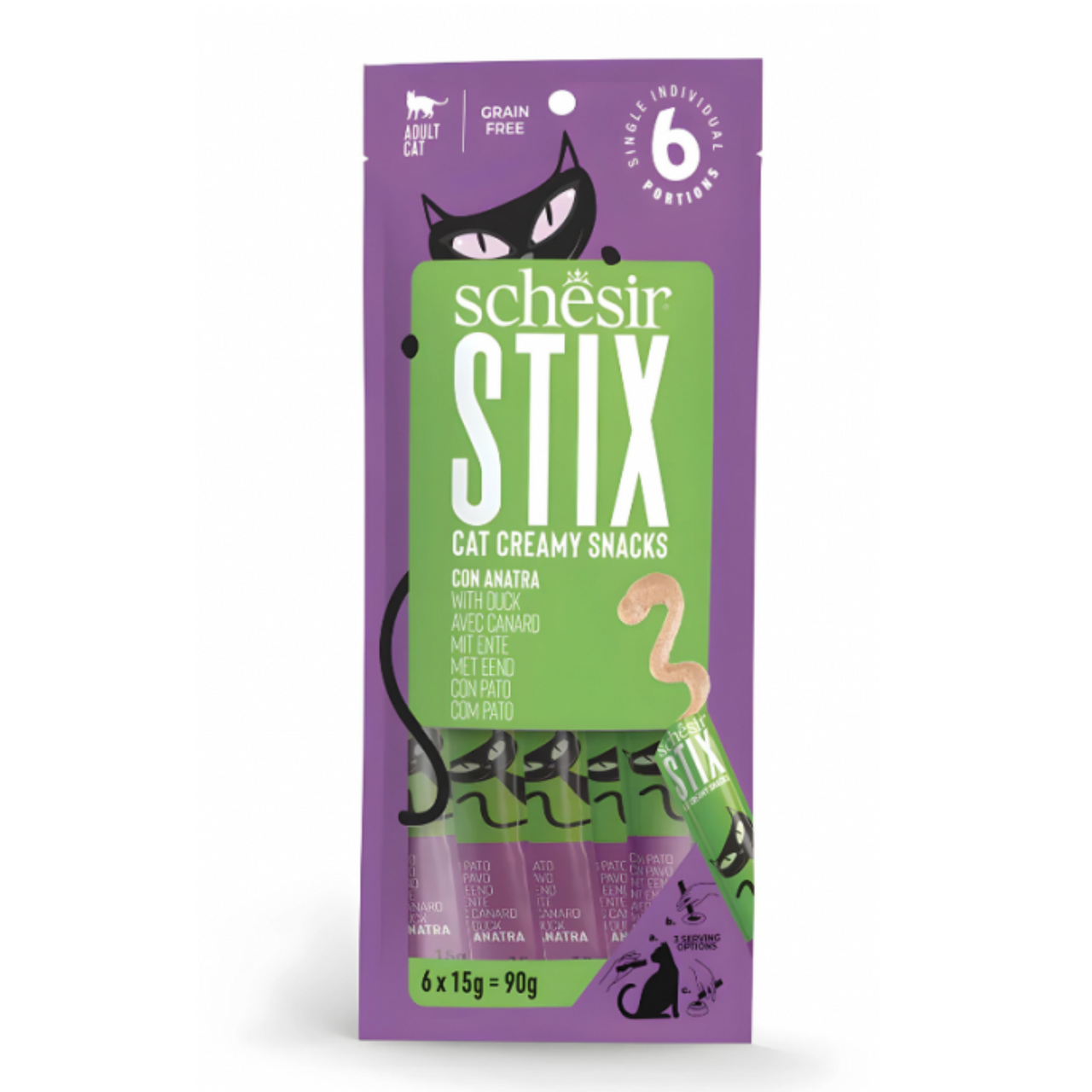 Schesir Stix Treat For Cat In Cream - Duck 6x15g (Min Order- 12 Pack)