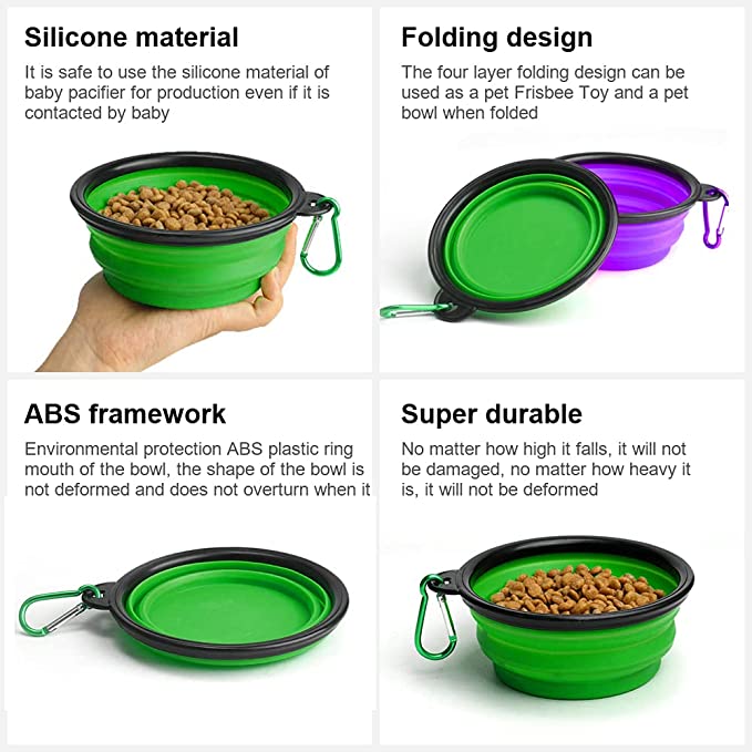 Silicone folding bowl with 2 handle +1 metal hook L