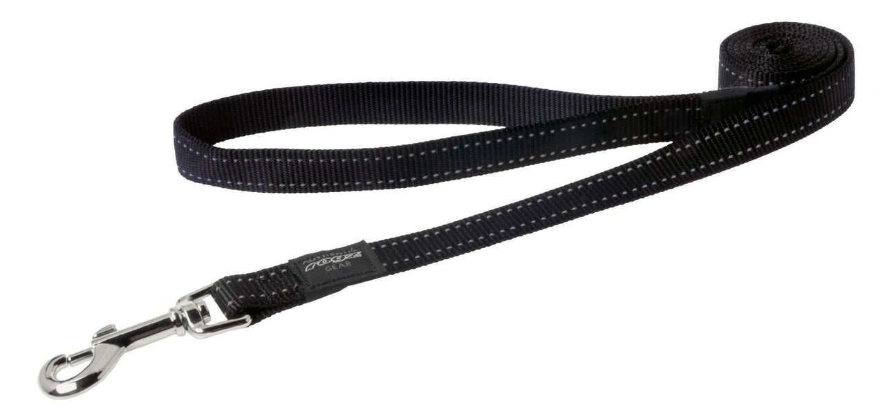 Rogz Utility Reflective Stitching Long Dog Leash - BLACK M 1.8M/6