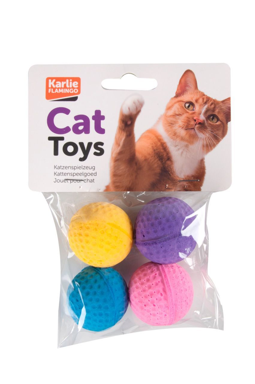 Flamingo Lazio Sponge Ball Cat Toy 4pcs  - 4