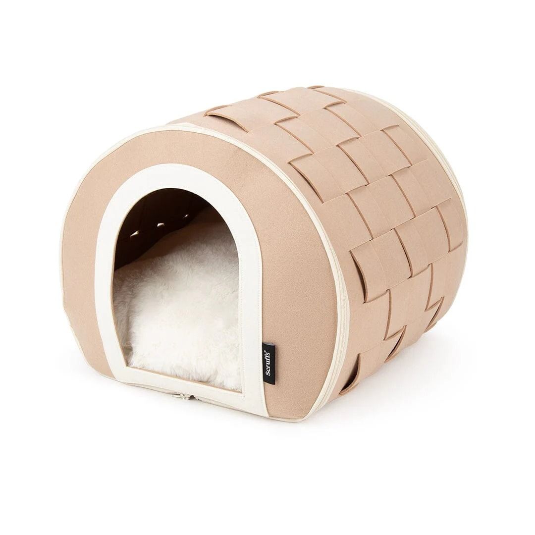 Scruffs Stockholm Felt Cave Cat Bed - Tan 40CM