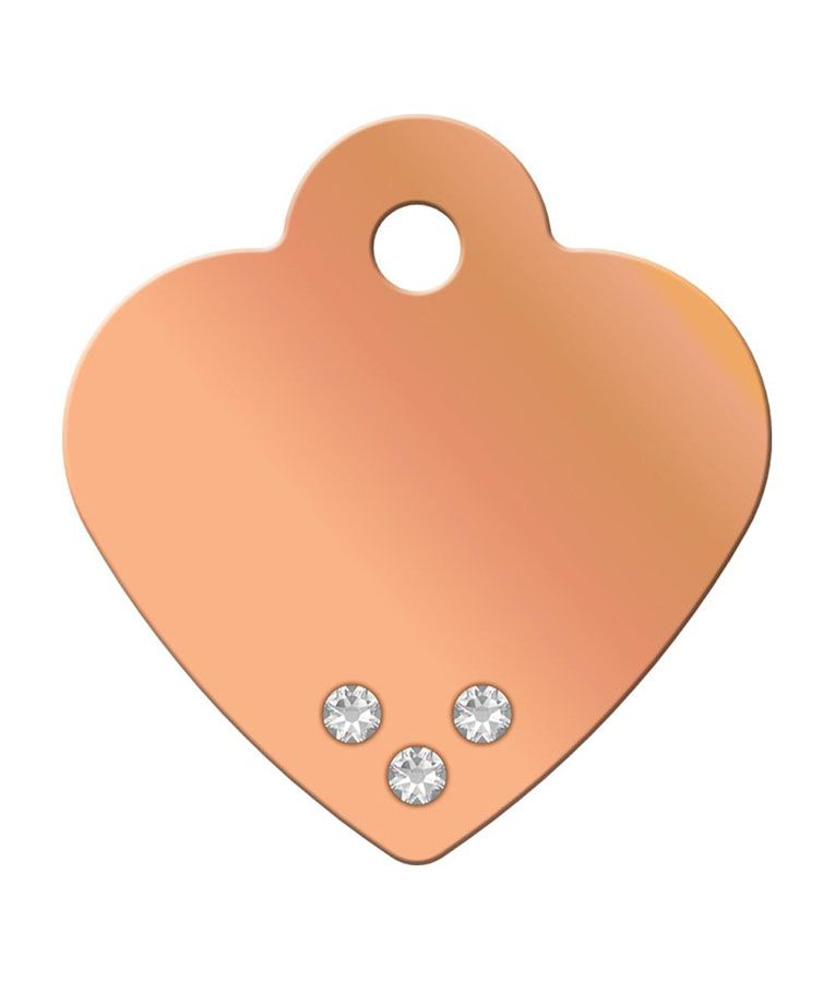 ID Tag Heart Brass Rose Gold Plated with Crystal  -